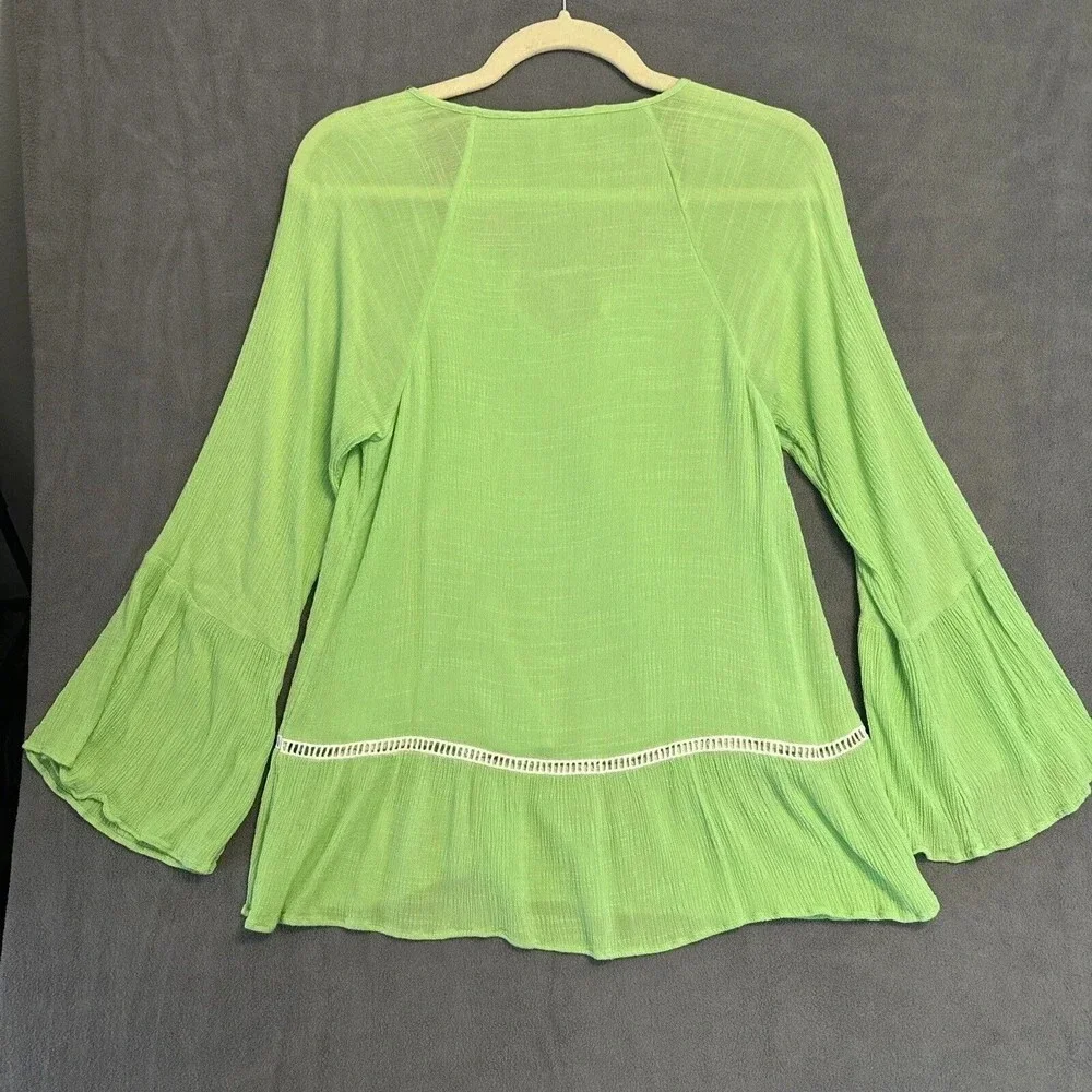 Lilly Pulitzer Amisa Top Mermaid Green Size XS Long Bell Sleeve Peasant Blouse - Picture 4 of 9
